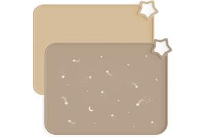 ‎MOONKIE Moonkie 2PC Baby Silikon Platzset Abwaschbar, Platzdeckchen, rutschfest Tischset Kinder, Kinder Platzset, Schmutzabweisend, Tragbar, für Kinder und Kleinkinder (Warmes Taupe/Aprikose)
