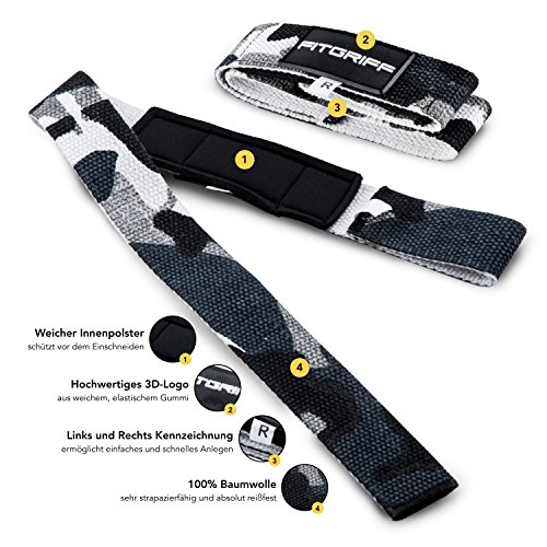Handgelenkbandagen + Zughilfen (2Paar/4Stück) von FITGRIFF – Premium Fitness Set für Kraftsport, Bodybuilding und Krafttraining – für Frauen und Männer – 2 Jahre Gewährleistung - 5