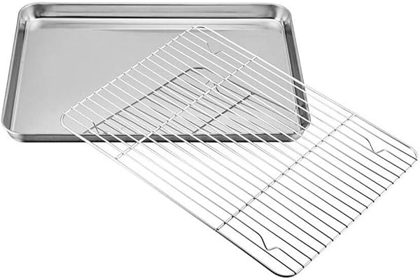 Dayoly Ensemble de plaque à four et grille en acier inoxydable, plat cuisson avec refroidissement, sain non toxique, finition poli miroir, facile nettoyer, passe au lave-vaisselle