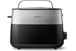 PHILIPS DOMESTIC APPLIANCES Philips Tostapane - 2 Fette, 8 Impostazioni, Scongelamento e Scalda Brioche Integrato, Auto Spegnimento, Nero/Argento (HD2516/90)