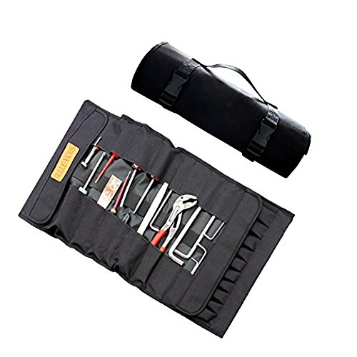 32 Taschen Werkzeugrolle von Belle Vous – Ausrollbare Aufbewahrungs Tasche für Gartenwerkzeuge, Elektriker, Zimmermänner, Klempner, Techniker und Maler – Der Ultimative Hochleistungs Werkzeugs Träger