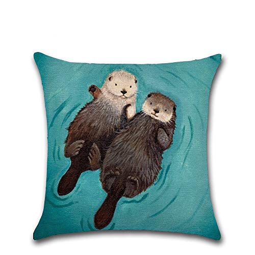 YMKJ Throw Pillow Case Cute Otter Couple Cushion Cover New Home Office Decorative Square 18X18 Inche