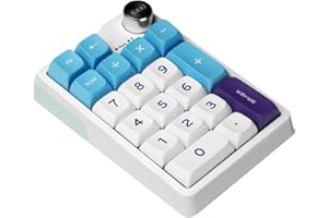 ELMWAY KZZI K20 Wireless Mechanical Number Pad Rechargeable Tri-Mode Numeric Keypad (Bluetooth/2.4G/USB-C), RGB Backlight, Aluminum Knob & Hot-Swappable – White Blue