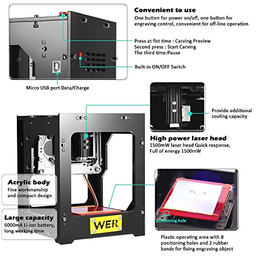 Graviermaschine, WER 1500mW DIY USB Laser Graviermaschine mit Rapid Speed für MacWin xpwin7win8win10APP für iPhoneiPadiPod touch und für Android Handy - 6