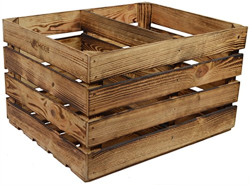 CHICCIE Neue Vintage Holzkiste mit Ablage vom Werk (längst) – Gebrannt Geflammt – Obstkiste – Weinkiste – Natur Used Look Vintage Holzkiste mit Ablage Regal - 4