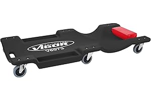 VIGOR Tablero de rodillos de montaje V6973, capacidad de carga de hasta 150 kg, sección de cabeza acolchada, compartimentos de almacenamiento laterales, facilita el trabajo debajo del vehículo