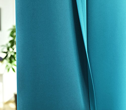 WOLTU® VH5866ts , Gardine blickdicht mit Ösen Verdunkelungsgardine , leicht schwere Vorhang Verdunkelungsvorhang Thermovorhang Ösenschal für Wohnzimmer Kinderzimmer Schlafzimmer , 135 x225 cm , Türkis - 9