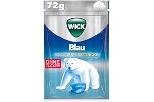 ‎WICK Wick Blau Hustenbonbons ohne Zucker ein tiefes Atemerlebnis dank Menthol und natürlichem Arvensis Minz-Aroma - 1er Pack (1 x 72 g)