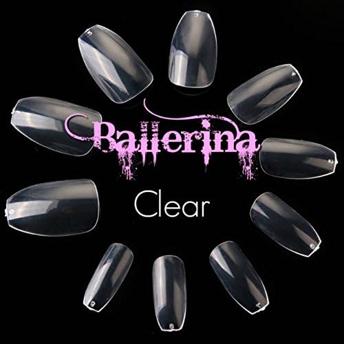 GEBI 600pcs Long Ballerina Coffin Shape Full Cover False Acrylic Fake Nails Art Tips（Transparent）