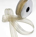 Premier Ribbons 1 Inch Gold Metallic Stripe Gift Wrapping Ribbon - 15 Meters Roll