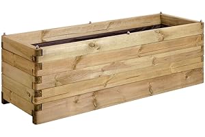 BURGER bac à fleurs rectangle OLÉA en bois Jardipolys | 120 x 60 x 50 cm | 208 L | pot de fleurs rectangulaire sur pieds | jardinière rectangle en bois avec bords arrondis | pot de plantes décoration pour jardin, terrasse, balcon