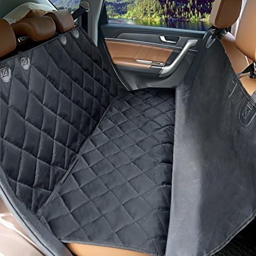 MKQPOWER Car Dog Seat Covers Black Pet Mat With Adjustable Seat Anchors, Waterproof & Machine Washable & Non-Slip Backing,Quilted, Padded Dog Hammock For All Cars Trucks SUV … (Beach)