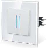 BSEED Switch Switch with Glass, Wall Switch with Hook,Rocker with LED Lights, Easy Installation, Easy to Clean, E-Series, 2 G