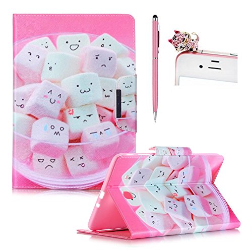 für Samsung Galaxy Tab E 9.6 Hülle Leder Emoji Zuckerwatte Muster,SKYXD [Auto Schlaf/Wach Funktion] PU Folio Klappbar Schutzhülle [Standfunktion/Brieftasche Kartenfach/Magnet] Klapphülle mit [Katze Handyanhänger + Eingabestift] 3 in 1 Zubehör Handy Tasche Etui for Samsung Galaxy Tab E 9.6 Zoll T560 T561 Bookstyle Flip Case Leather Cover With [Stylus and Dust Plug]