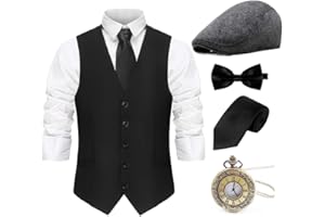 Gionforsy 20er Jahre Herren Weste Kostüm Zubehör Set mit Hut Weste Fliege Krawatte Taschenuhr Gangster Accessoires Set für Great Gatsby Party Halloween Karneval Fasching Mottoshow