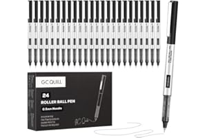 GC QUILL 24 Stylos Roller à Encre Liquide à Pointe Fine de 0,5 mm, Séchage Rapide pour écrire, Journal, Prendre des Notes, Fournitures Scolaires et de Burea (noir) GC-RBP-BK01