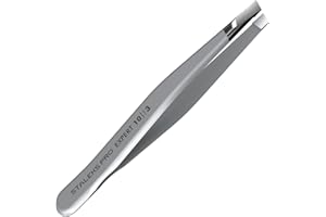 STALEKS PRO Pinza para cejas EXPERT 10 TYPE 3 (inclinación ancha) Acero Inoxidable Profesional con Funda Afilado de hojas manual