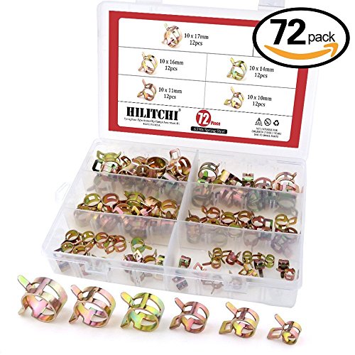 hilitchi 72 PCS Spring Band Typ ACTION Kraftstoff/Silikon Vakuum Schlauch Rohrschelle Niederdruck Air Clip Clamp (10 x 7 mm 10 mm 11 mm 14 mm 16 mm 17 mm)