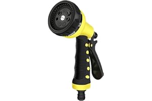 WYNDSHADES Hose Pipe Spray Gun – Yellow Heavy Duty Garden Nozzle, 5 Adjustable Spray Patterns, High Pressure Flow Control, Ergonomic Grip for Watering Plants, Car Washing & Outdoor Cleaning