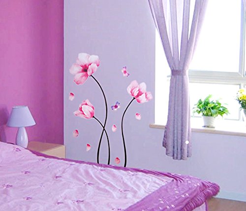 ufengke® Rosa Kamelie Blumen und Schmetterlinge Wandsticker,Wohnzimmer Schlafzimmer Entfernbare Wandtattoos Wandbilder