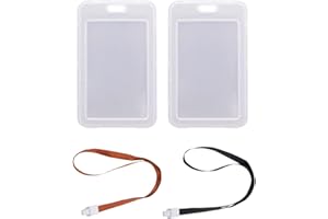 MEXRUMI 2 Fundas Transparentes Con Tapa Abatible Para Tarjetas Bancarias Tarjetas Escolares Tarjetas De Identificación Credenciales De Empleados Tarjetas De Autobús Con Cordón De Nailon