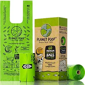 Compostable Dog Poop Bags, Plant-Based Poop Bag for Dogs. 60 x Unscented, Small Sized Pet Waste Bags 8.5?x11. 4 x Refill Rolls Fit Standard Dispensers. Highest Rated ASTM D6400 Supports Doggie Rescue