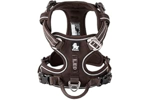 WINHYEPET True Love TLH56512 Harnais anti-traction extra réfléchissant et réglable en maille rembourrée et douce pour chiens de petite, moyenne et grande taille Marron Taille XL