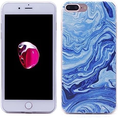 iProtect® Protective Case for Apple iPhone 7 Plus and iPhone 8 Plus Marble Edition - Marbled Hardcase in dark blue, white and turquoise