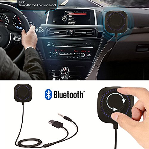 IKOS-Bluetooth-Car-Kit-41-Bluetooth-to-AUX-Music-Receiver-Audio-Radio-Adapter-with-35mm-Output-Jack-A2DP-Car-Stereo-AUX-Input-Microphone-Car-Handsfree-Calling-iPhone-Siri-Active-Volume-Control