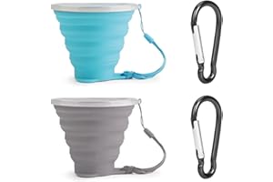 BLAULOCK TAFACE Set di 2 bicchieri pieghevoli in silicone per campeggio, viaggi, pic-nic (grigio, blu)
