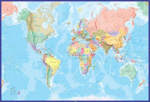 Maps International géant - Carte du Monde Papier Peint - Mega-Map du Monde Papier Peint - 232 X 158 - Bleu Océan