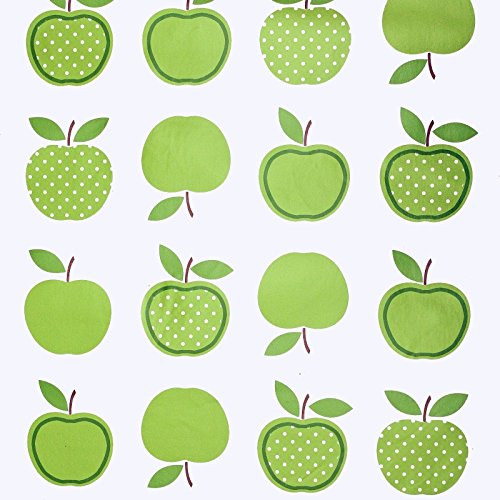 Wachstuch Tischdecke Wachstischdecke Gartentischdecke, Abwaschbar Meterware, Länge wählbar, „Green Apples“ Äpfel Grün Weiß (623-01) - 2