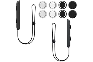 ShigKeu 2 Pcs Adjustable Elastic Wrist Strap Black Wristband with 8 Joystick Thumb Grip Caps for Nin-tendo Swi-tch Compatible Joy-Cons