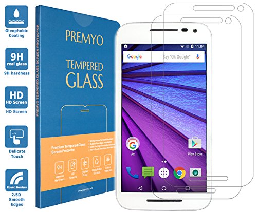 PREMYO 2 Piezas Cristal Templado para Motorola Moto G 2015 Protector Pantalla para Moto G-3 Dureza 9H Vidrio Lámina Protección Compatible con Moto G 3a Generación Sin Burbujas contra Arañazos