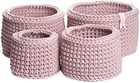 Dusty Pink Crochet Round Nesting Set of 4 Baskets H14 Ø18 cm / H15 Ø21 cm / H16 Ø24 cm / H17 Ø27 cm Handmade Storage Baskets Decorative Bowls Home Organizer Bathroom Storage