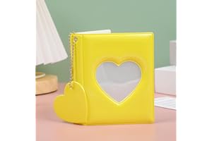runrayay 3 Inch Mini Photo Album Kpop Photocard Binder with Pendant, Yellow Love Heart Hollow Photocard Holder Book, Business Card Photocard Sleeves, 32 Pockets
