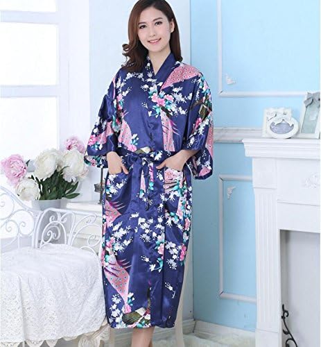 X&amp;L Ladies summer thin short long Cardigan simulation silk gown bathrobe yukata , zhi qing , xxxl