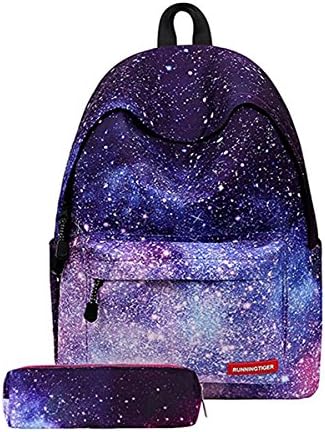 Lightweight School Bag For Boys Girls Casual Galaxy Backpack Daypack Laptop Backpack Starry Sky With a Pencil Case