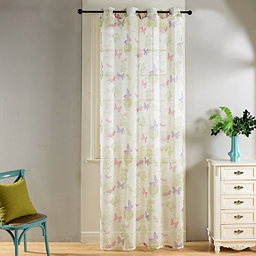 Top Finel Fantastische Schmetterling Voile Gardinen Sheer Vorhang Panels für Küche Wohnzimmer Schlafzimmer, Tüllen, Panel, Polyester, Weiß,H×B: 215×140 cm - 3