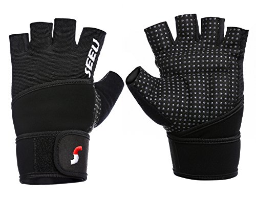 SEEU Trainingshandschuhe Fitnesshandschuhe mit Handgelenkstütze für Krafttraining Gewichtheben und Bodybuilding, 5 Farben, Gr. XS bis XL