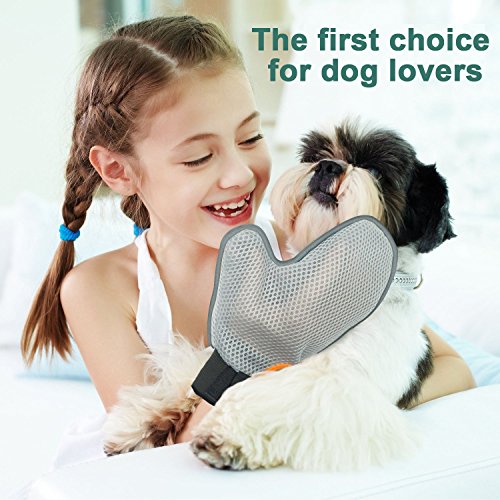 Fellpflegehandschuh Bürste für Hunde, Poppypet Fellpflege Hundebürste, Entfernt lose Haare, massiert Ihren Hund, mit Metall Noppen, Metallborsten, Massagehandschuh - 6