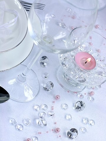 100 Deko Diamanten + 25 m x 30 cm Sizoflor® Vlies Original Tischband dunkelblau Tischläufer blau für Hochzeit, Weihnachten … - 2