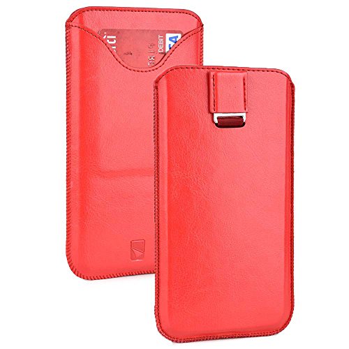 Cooper Cases(TM) Neon Pouch Custodia Universale per Smartphone da 5-5,5 pollici in Rosso (Fessure, Linguetta estraibile, Design Armonioso ed Elegante, Materiale in eccellente ecopelle)