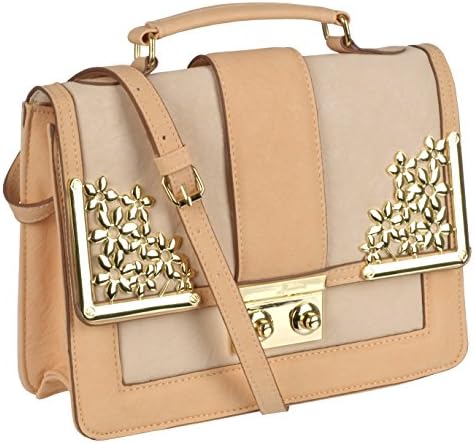 EyeCatch - Womens Elegant Cream Peach Faux Leather Handbag Ladies Designer Shoulder Bag
