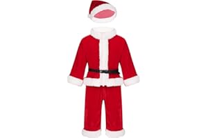 Agoky Kinder Kostüm Weihnachtsmann 5 Teile Set Jacke und Hose mit Mütze Bart Gürtel Mädchen Jungen Weinachten Outfits Verkleidung