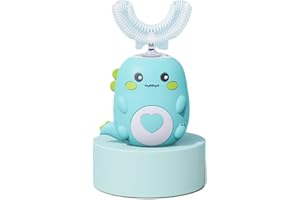 AWLVE Lulabini DinoBrush 360° Ultraschall-Zahnbürste Kinderzahnbürste, Elektrische Zahnbürste Kinder mit LED-Lichtern, 5 Reinigungsmodi (Grün 6-12 Jahre)