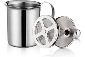 Hapivida Mousseur à Lait Manuel, Double Maille Mousseur à Lait INOX 800ml, Mousseur à Lait pour Café Latte Cappuccino Chocolat Chaud, pour Maison Restaurant Café