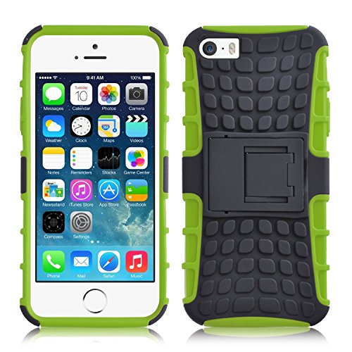 SS Tech Case for iPhone 5/5S/SE Lime green Shock proof light weight Tough Armour case with Hybrid Dual Layer Protection Cover with Kickstand [Tyre Design] [Good Grip] case cover