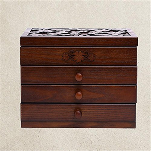 ZXLIFE@Wooden Jewelry Box Retro Elegant Wooden Jewelry Box Drawer with Large Mirror , imitation patina