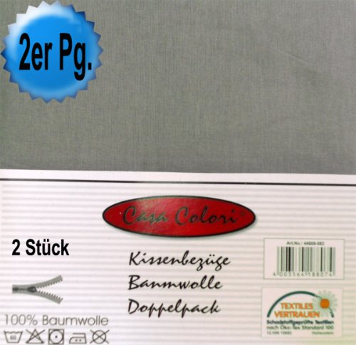 2er Pg. Kissenbezug, Kissenhülle, 80 x 80 cm, Baumwolle, Kissenbezüge, Reissverschluß, Farbauswahl (grau, 80_x_80_cm) - 2